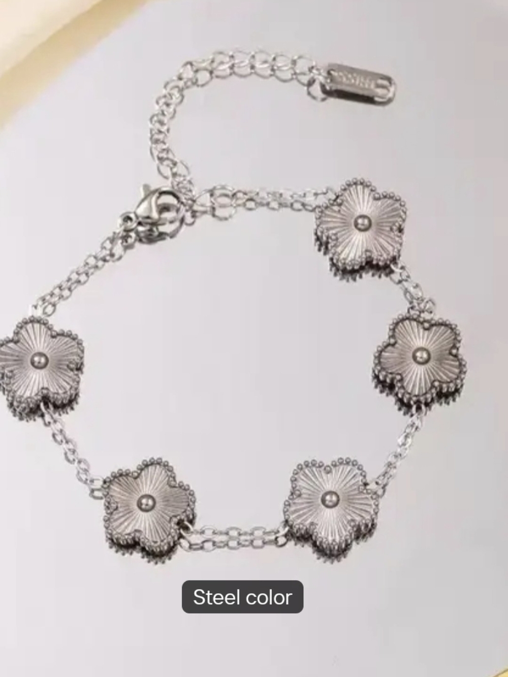 Elegant Floral Link Bracelet - Steel Color